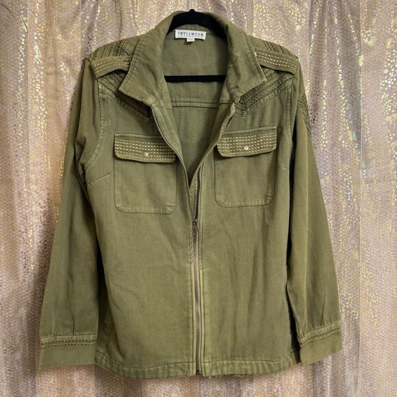 Idyllwind Olive Green Gold Stich Military Style Zip Jacket Medium - Picture 1 of 9